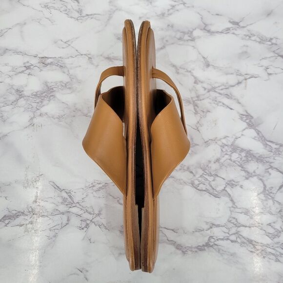 J/SLIDES Tan Leather Sandals Asymmetrical Slip-On Strappy - Picture 5 of 8